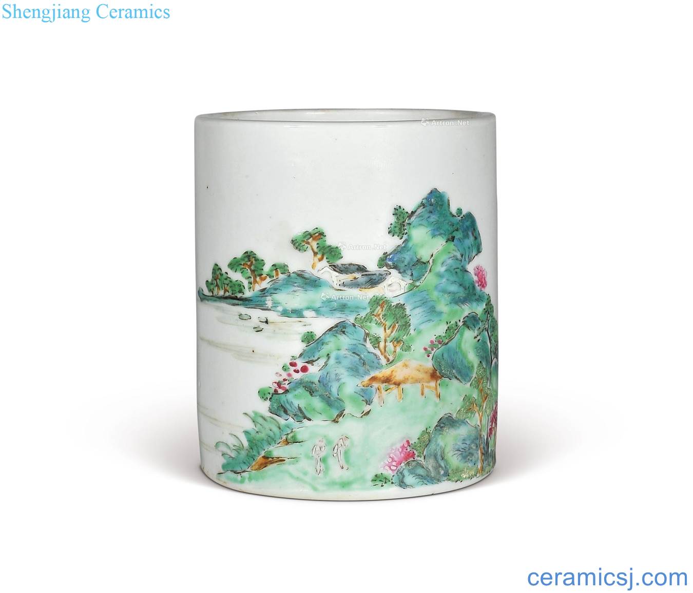 Qing qianlong pastel landscape pattern brush pot