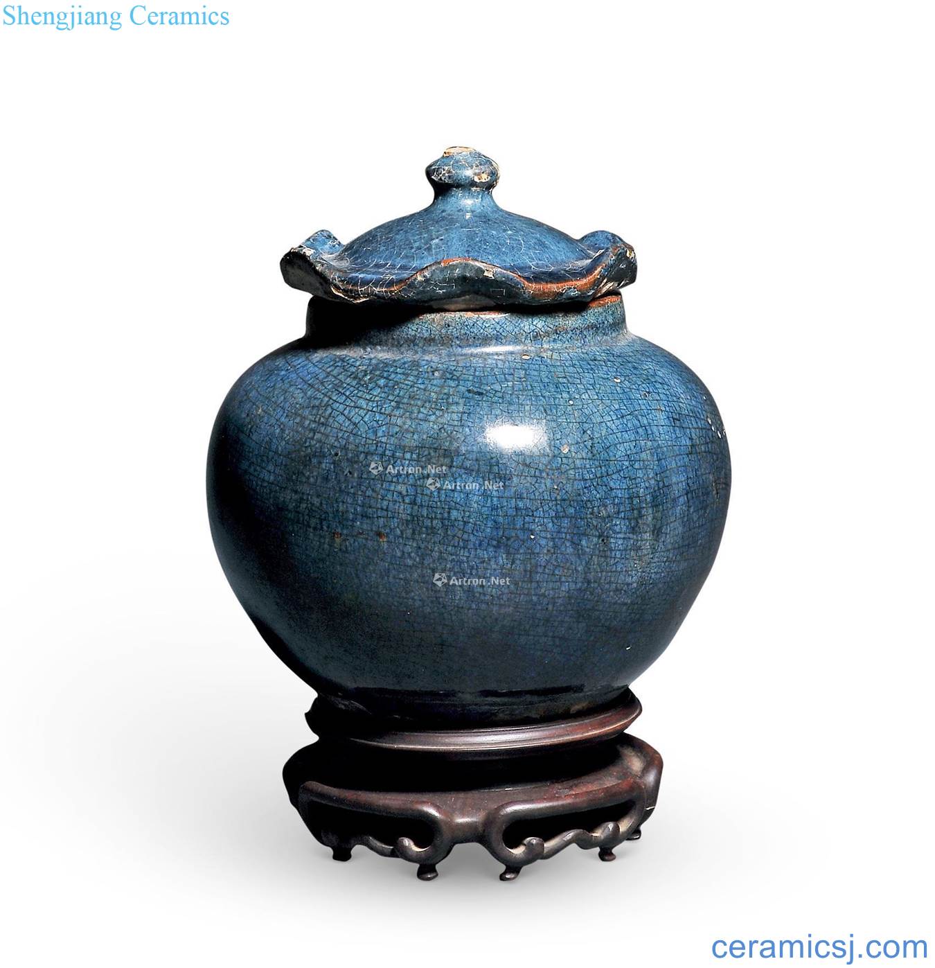 yuan The blue glaze lotus leaf cover tank