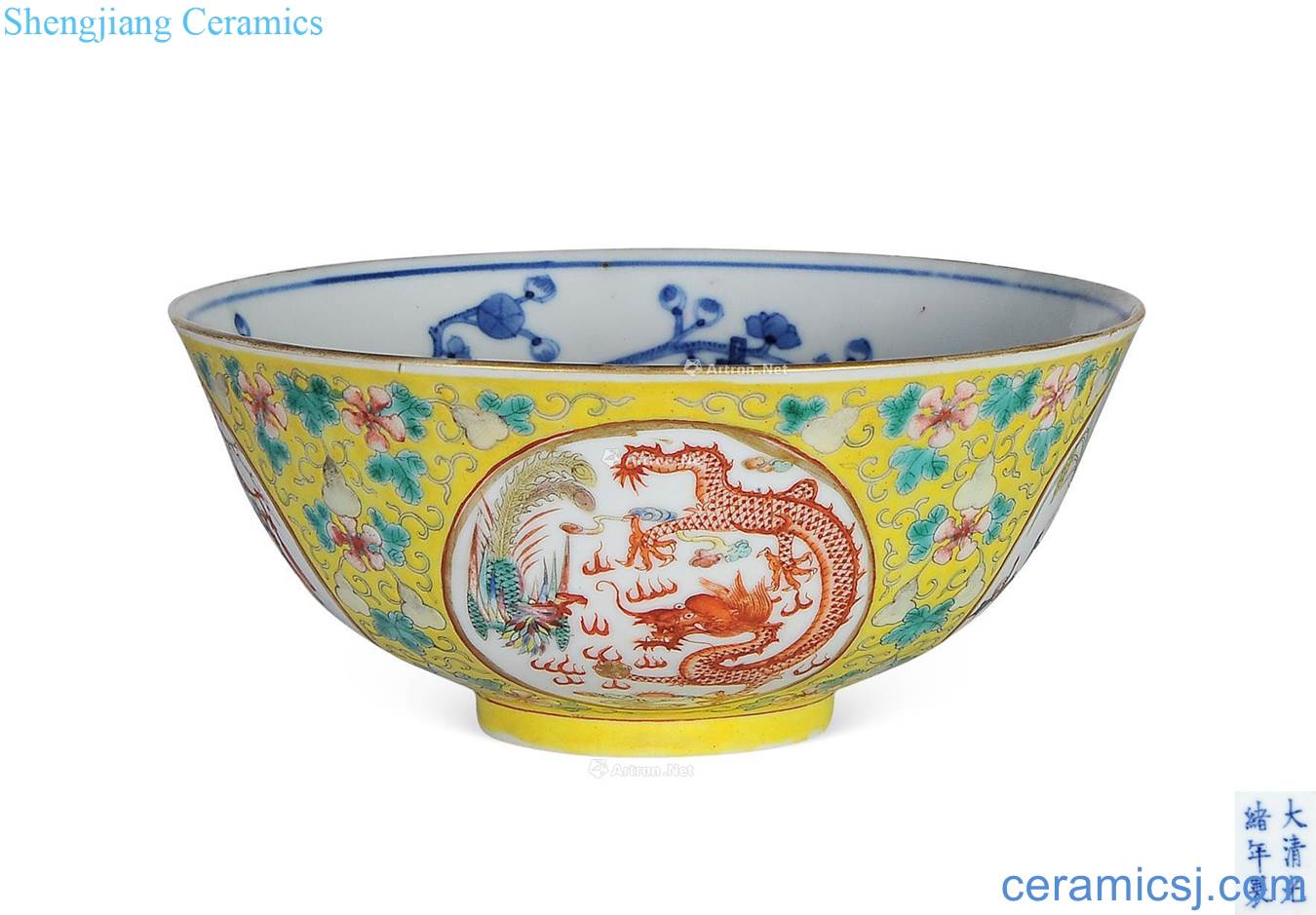 Pastel reign of qing emperor guangxu medallion longfeng green-splashed bowls