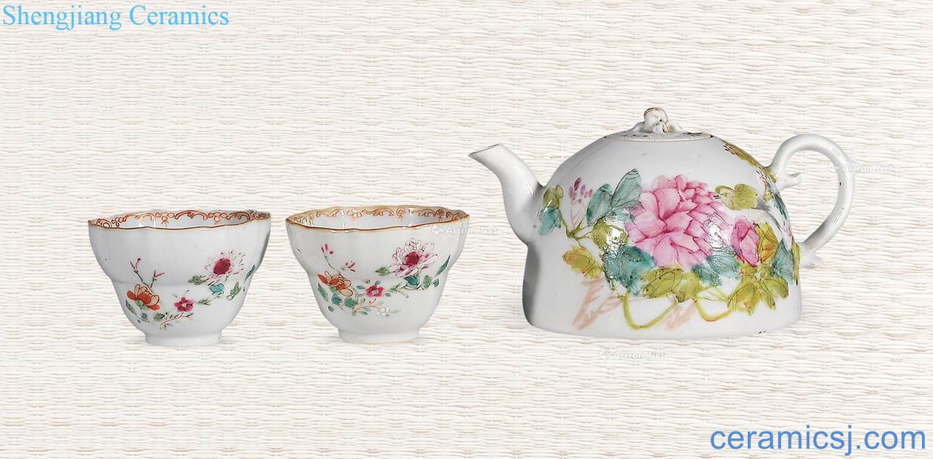 Qing qianlong - powder enamel teapot, cup (group a) of the republic of China
