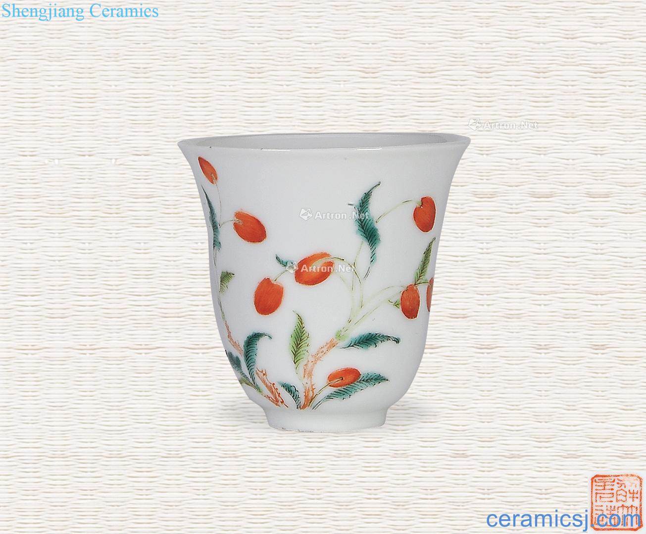 Qing daoguang Colorful medlar flowers bell cup