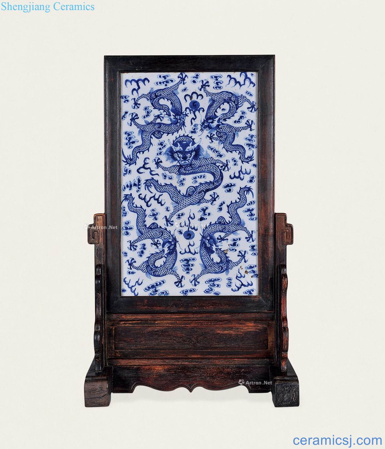 qing Blue and white dragon plaque