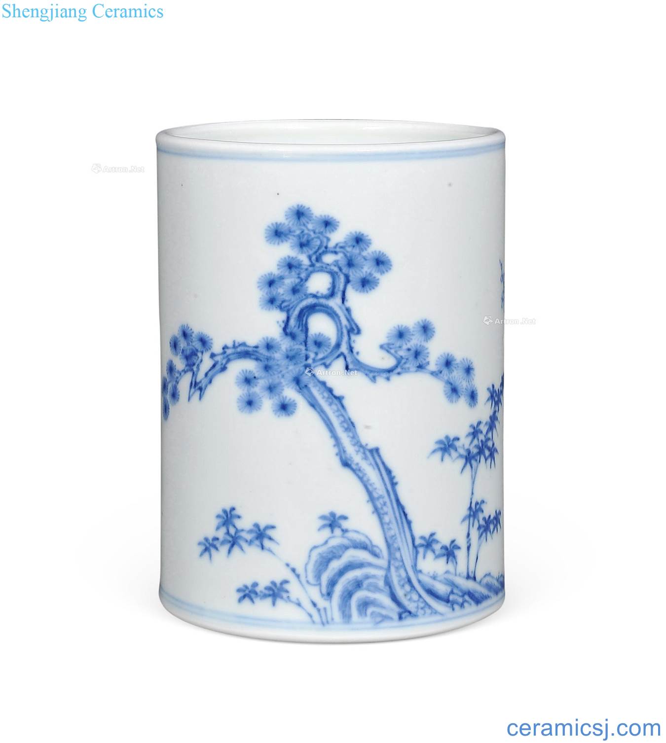 Qing yongzheng Blue and white, poetic pen container