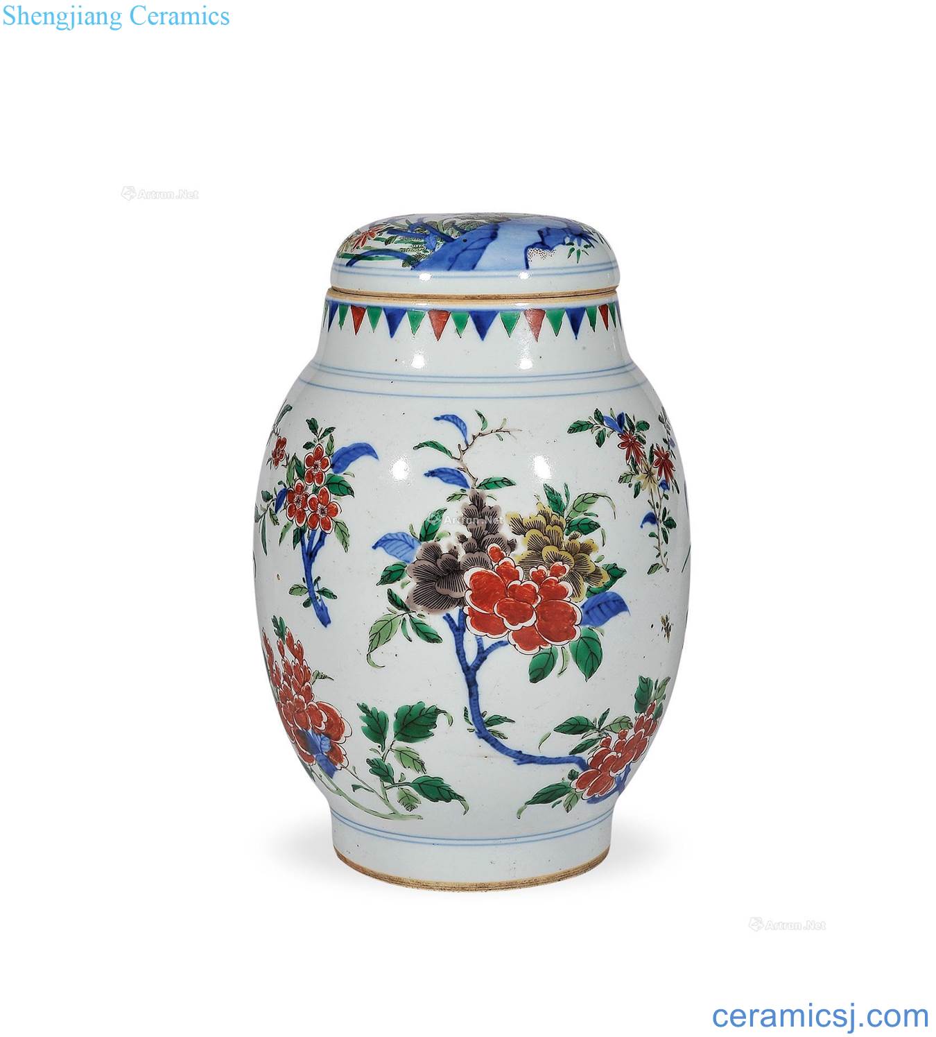 Qing dynasty Colorful flowers lines lotus seeds cans