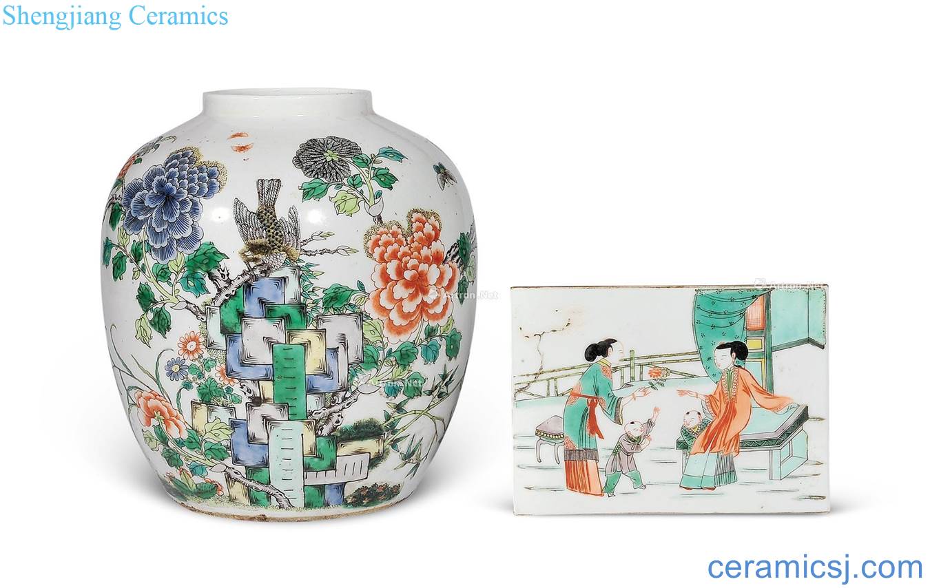 Clear, colorful flowers and birds can colorful characters, porcelain plate (group a)
