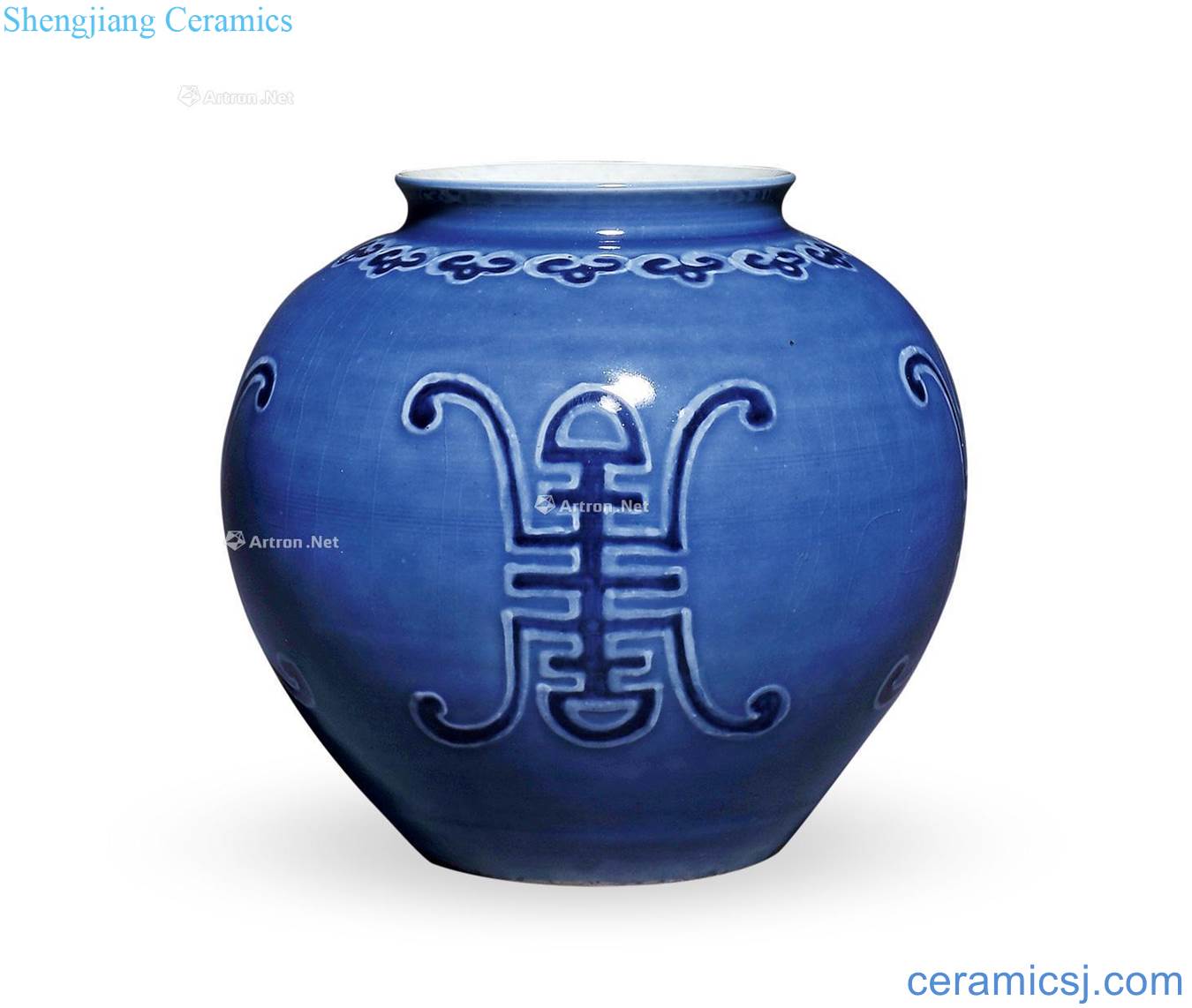 Qing qianlong Blue glaze word lines can long life