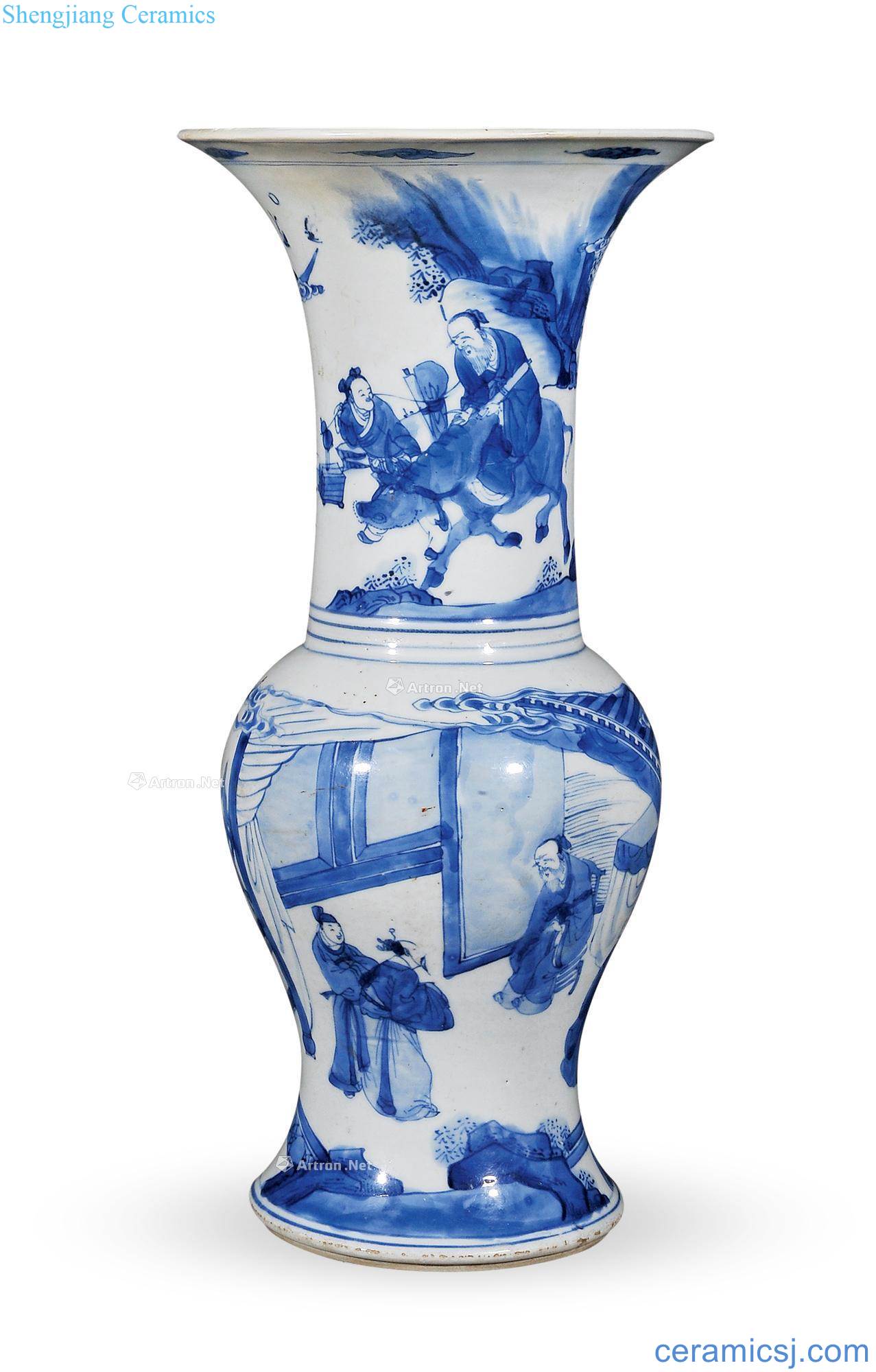 The qing emperor kangxi grain flower vase with blue and white characters