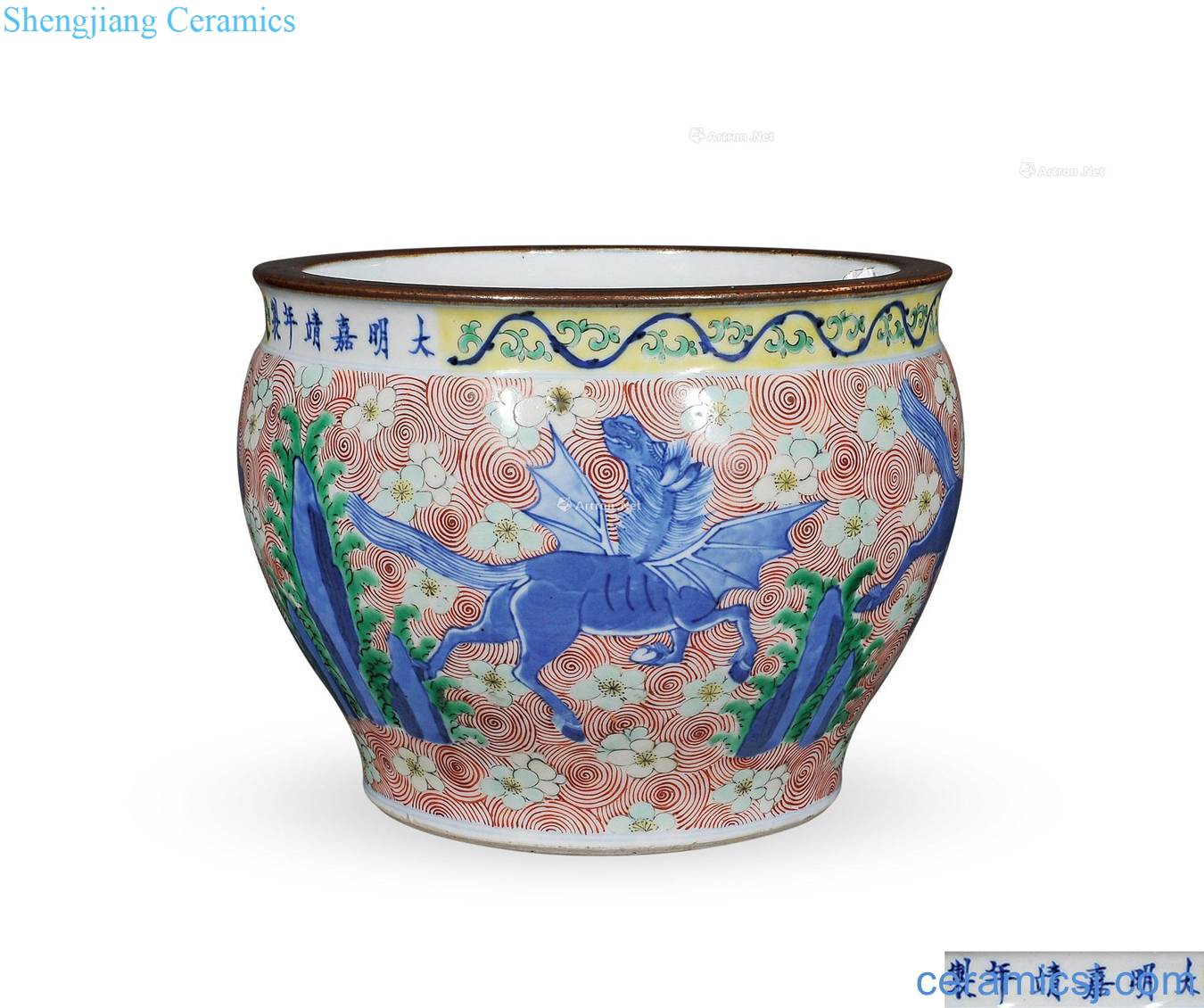 Qing dynasty Blue coloured water benevolent grain cylinder