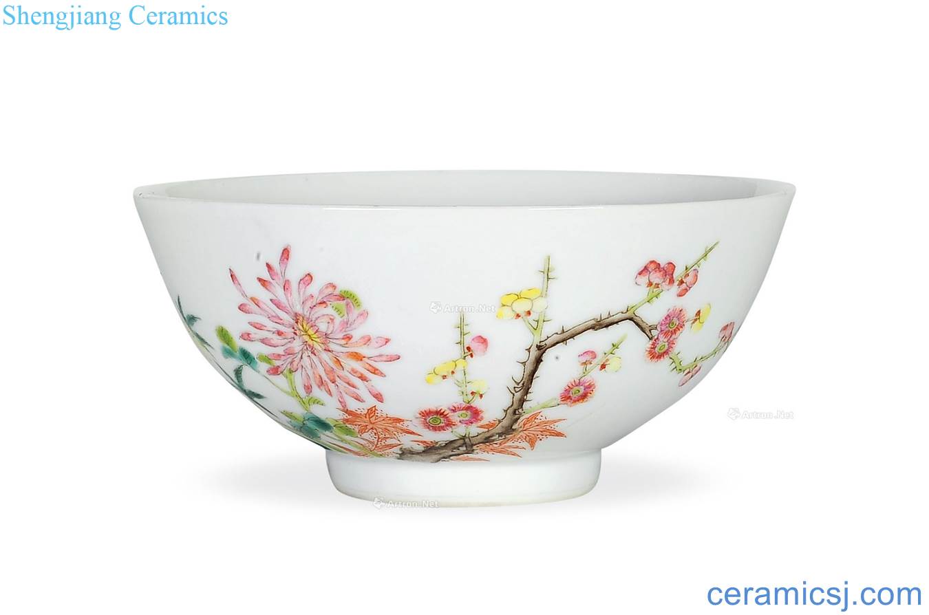 Clear pastel flowers green-splashed bowls