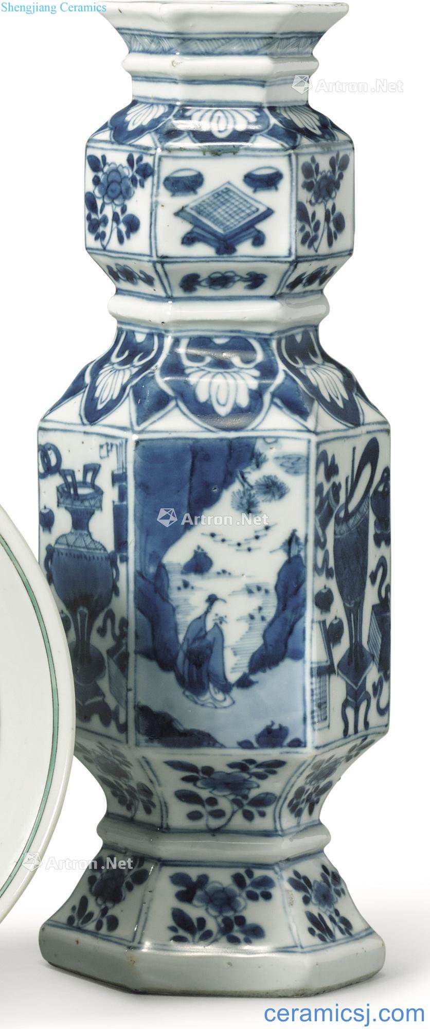 The qing emperor kangxi Blue and white landscape coats antique vase