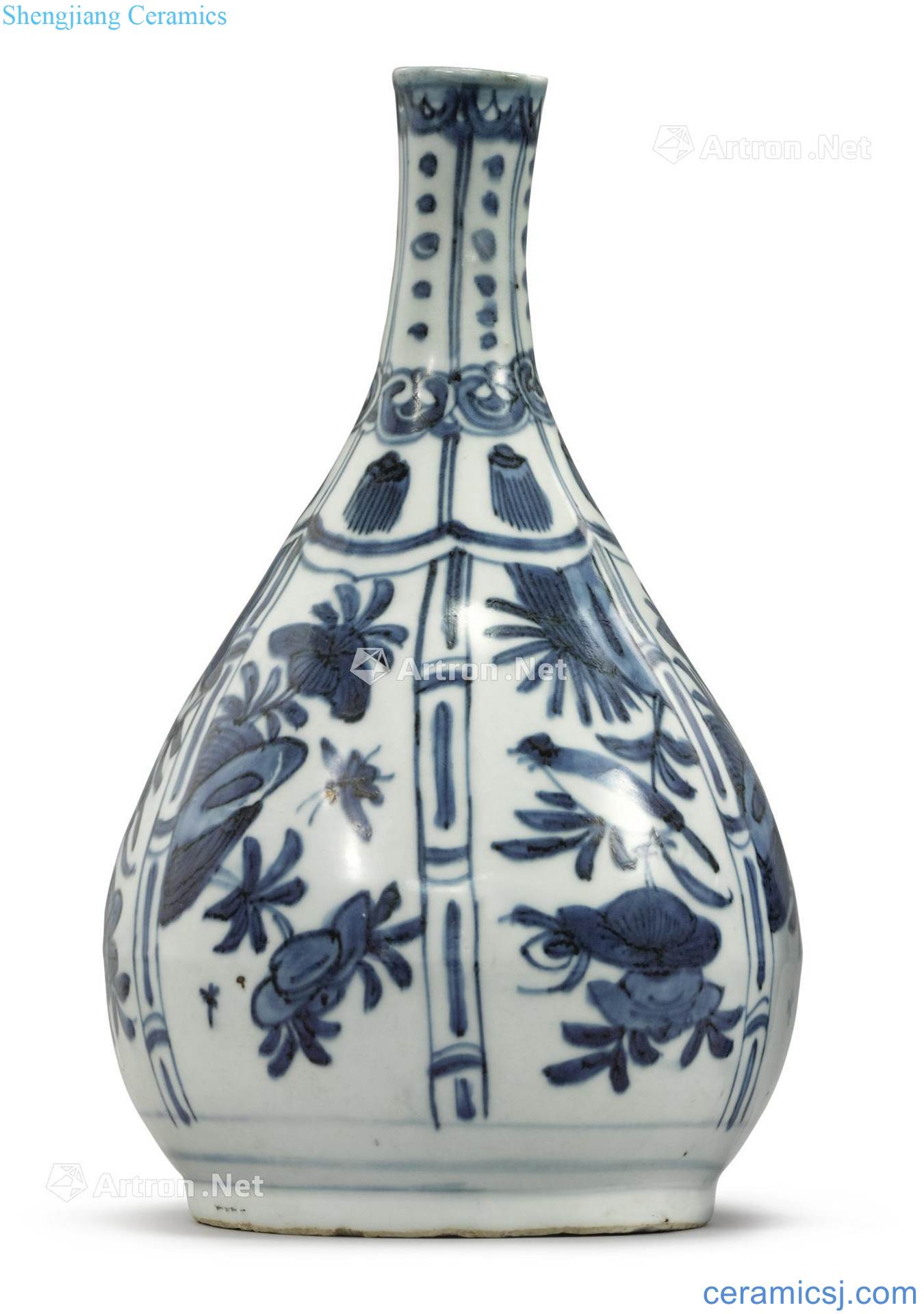 Ming wanli Blue and white medallion painting of flowers and figure the flask