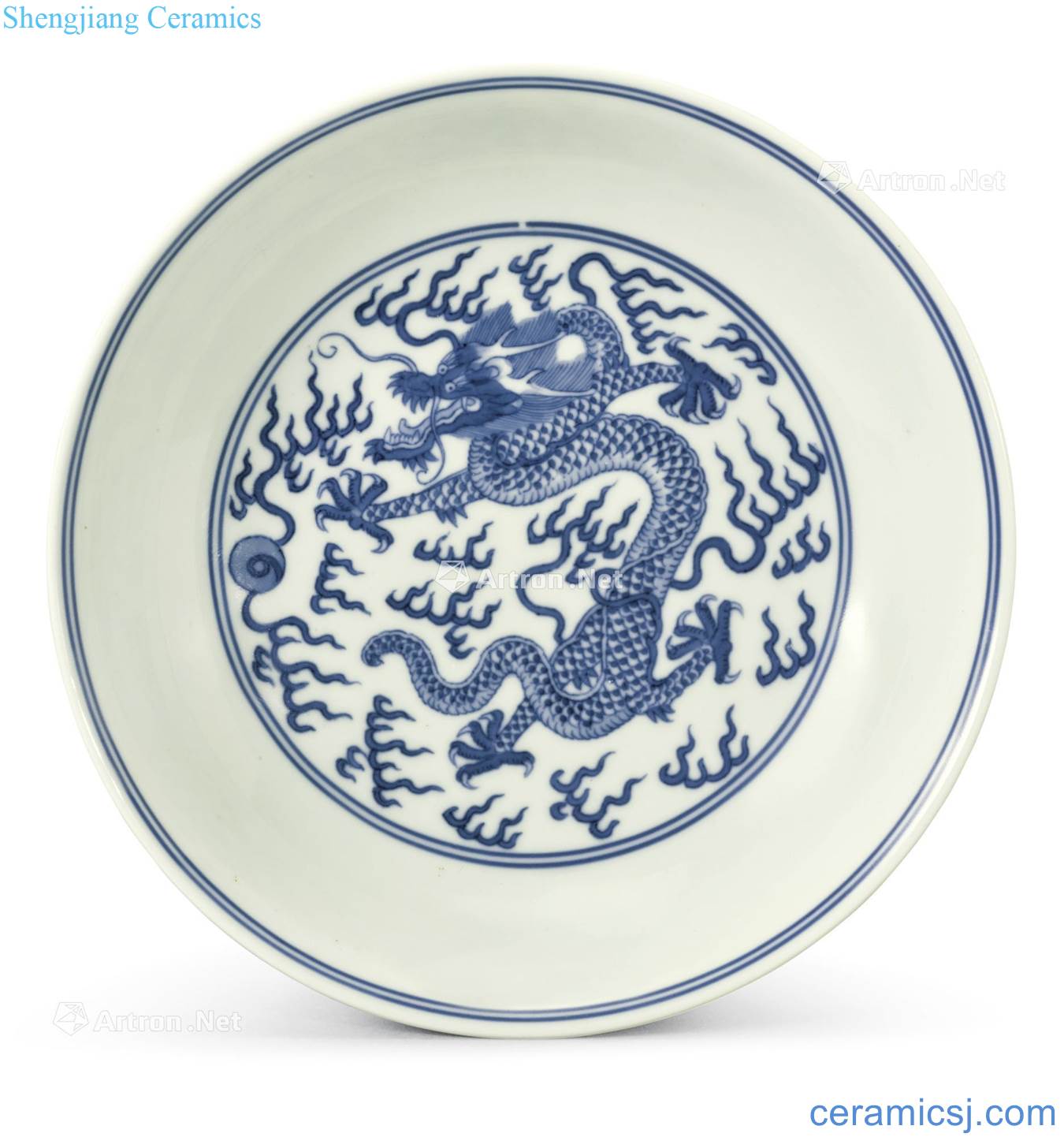 Qing daoguang Blue and white pearl dragon tray