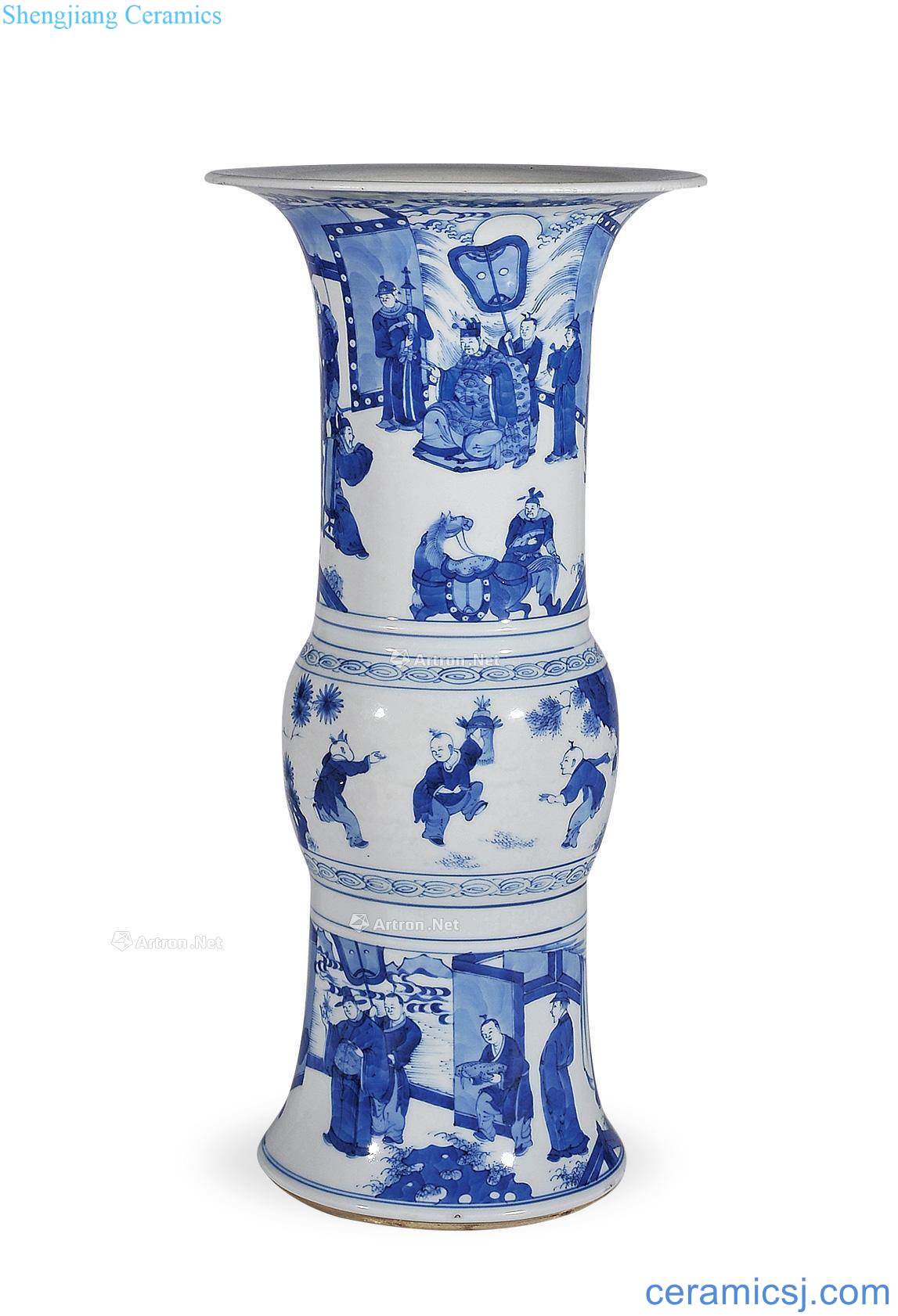 Qing wen vase with blue and white characters