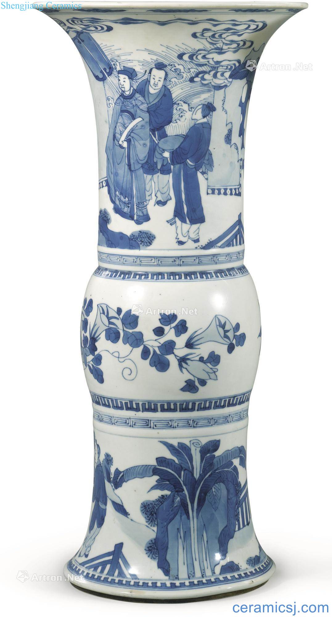 The qing emperor kangxi figure flower vase with stories of blue and white