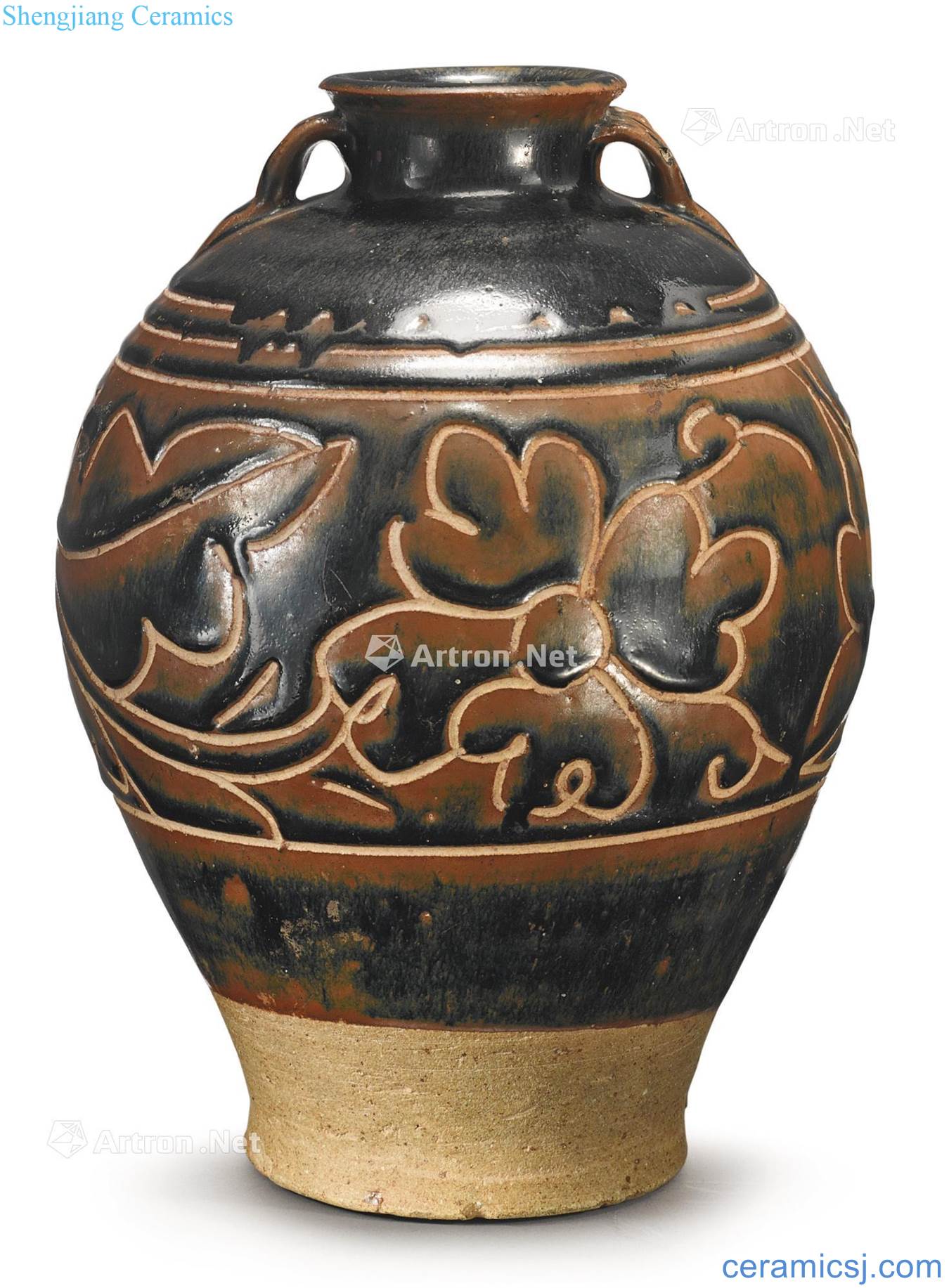 gold Black glaze paste magnetic state kiln carved flowers double is a bottle