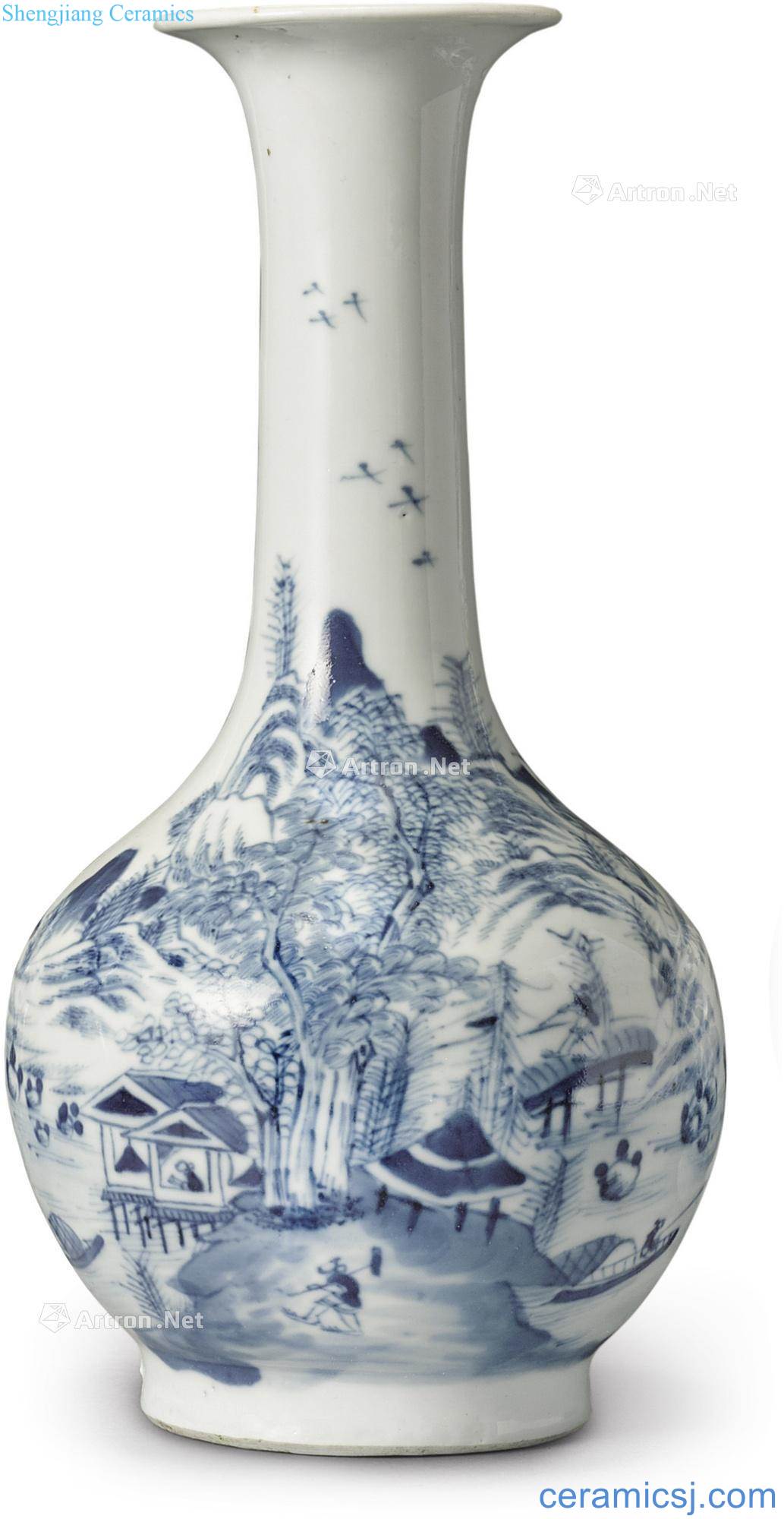 Qing dynasty in the 19th century Blue mountain village scene graph the flask