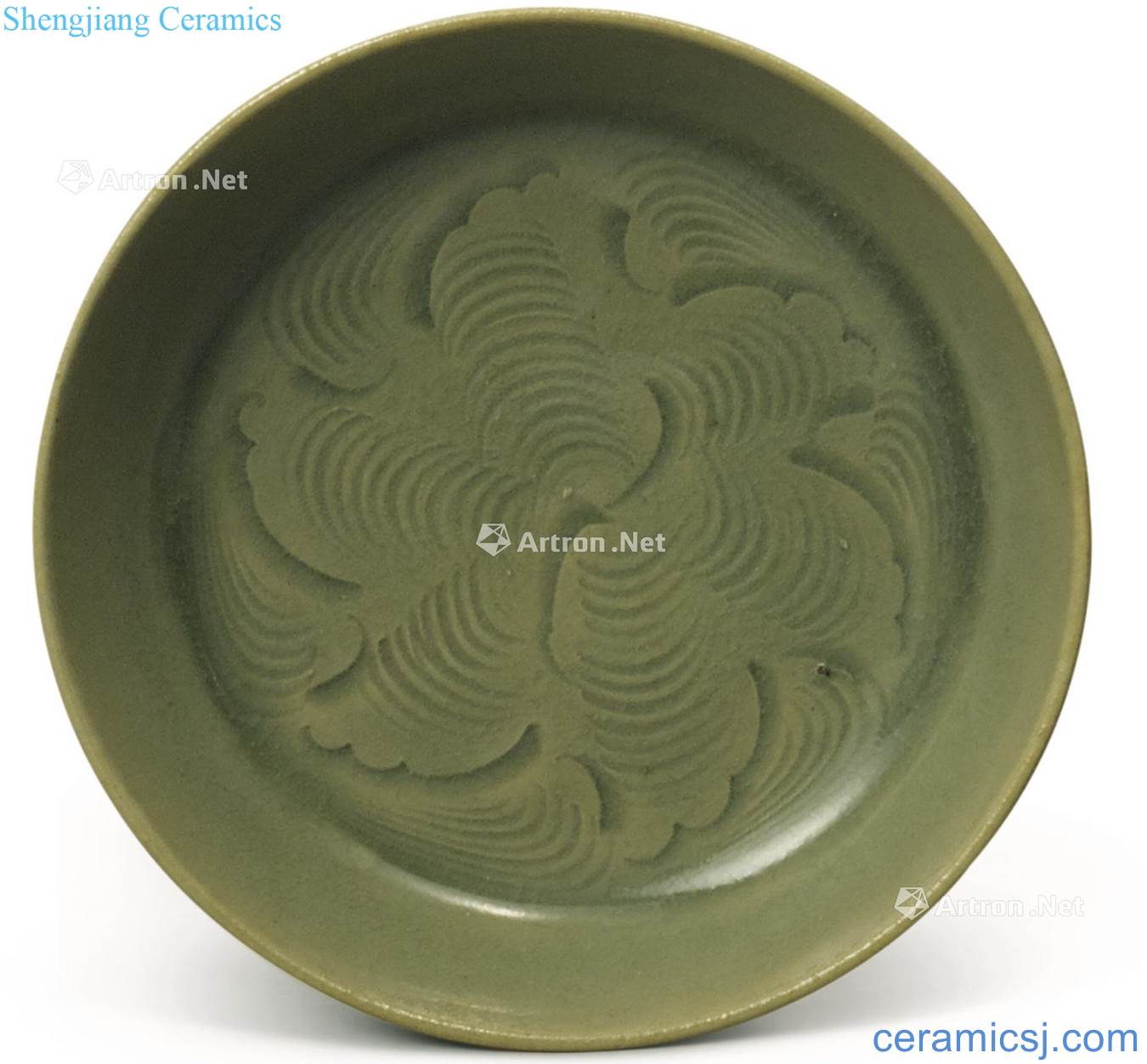 Northern song dynasty Yao state kiln green glaze carved small dish