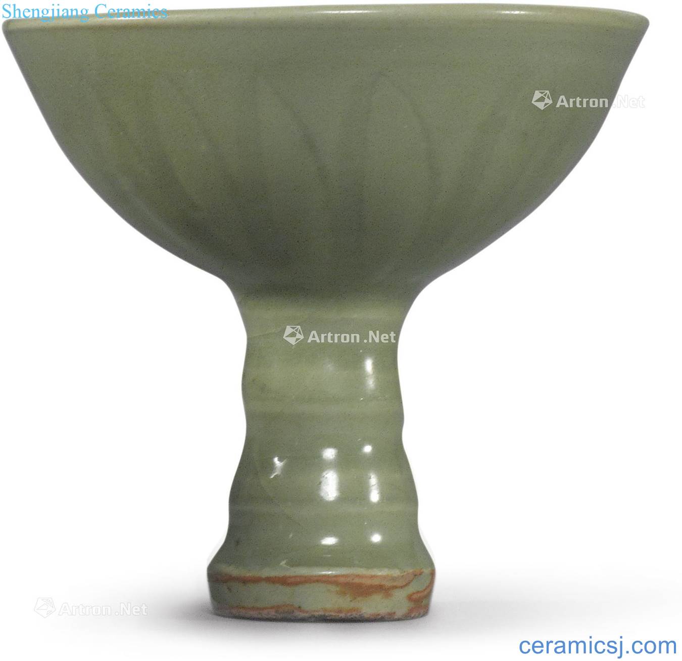 Ming Longquan celadon green glaze lotus-shaped grain footed 盌