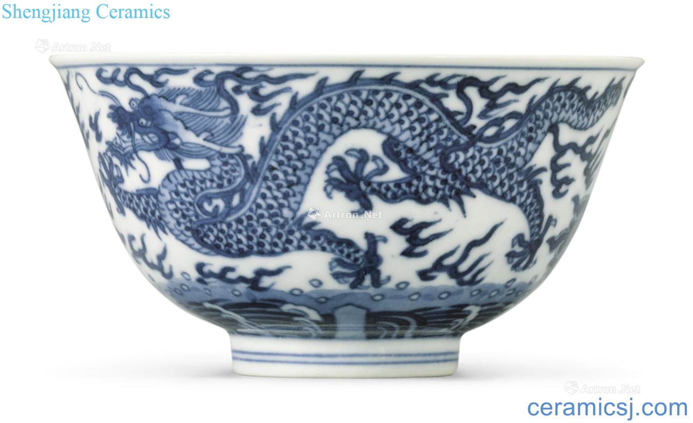 Qing daoguang Blue and white pearl dragon grain 盌