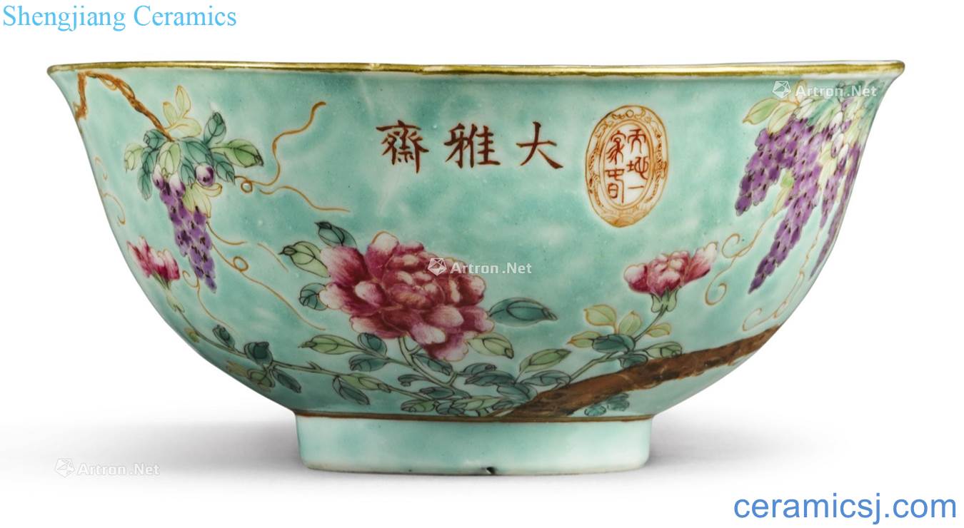 Republic of China, pastel and stone 盌 green vines flower pattern
