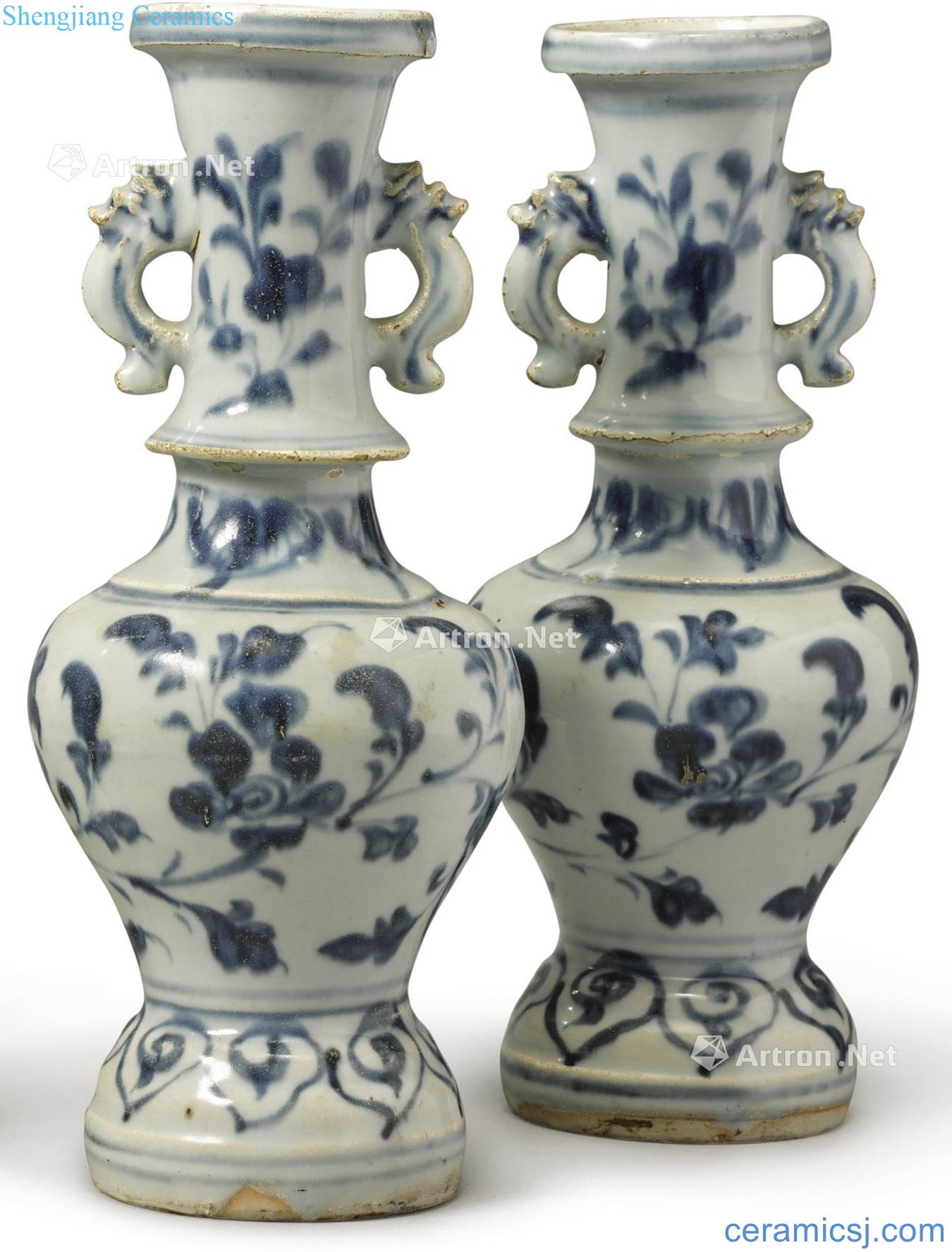 yuan Blue and white flowers around branches grain ears bottle (a)