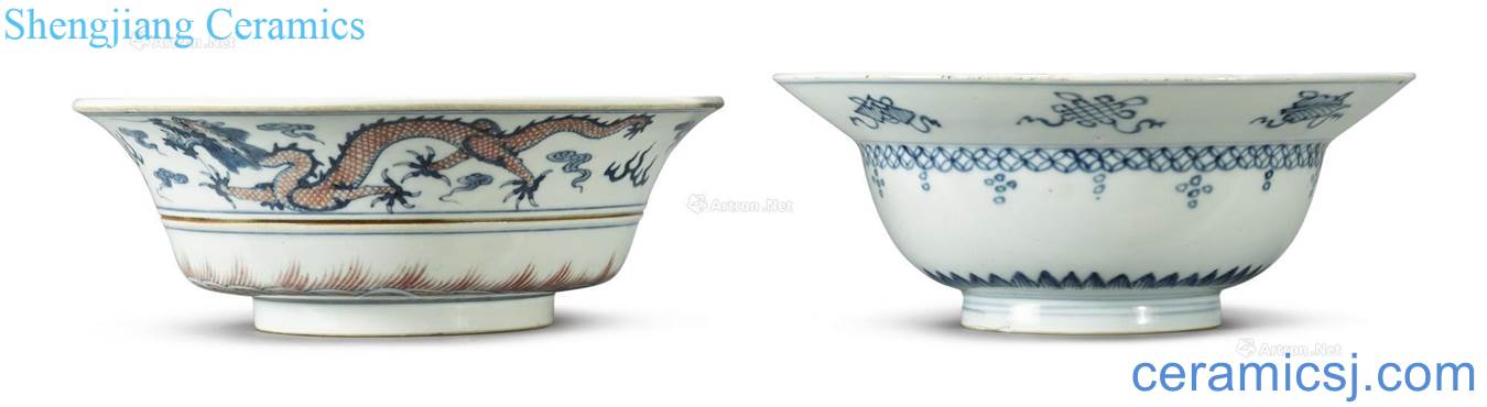 Qing dynasty blue and white miscellaneous grain count 盌 treasure and blue pearl grain 盌 youligong longfeng play