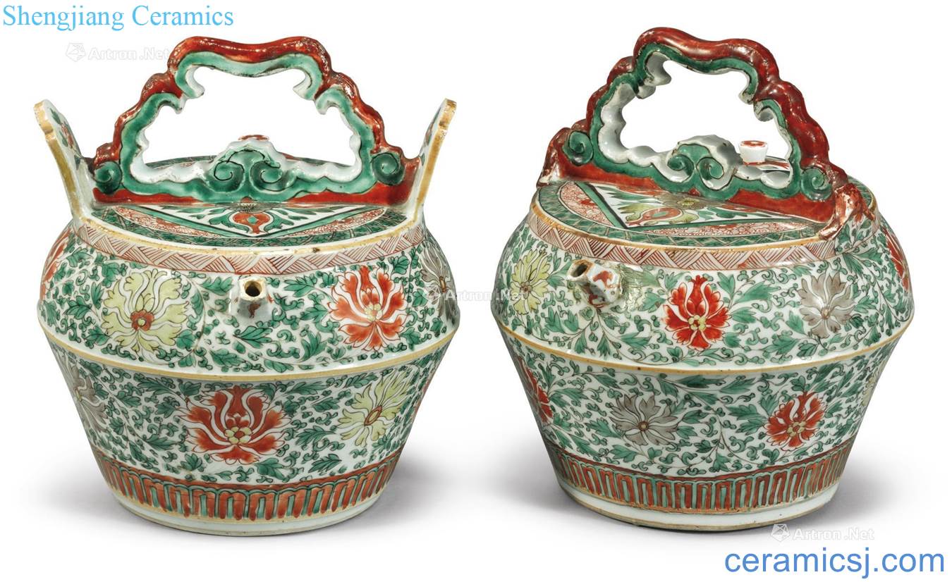 The qing emperor kangxi Colorful flowers around branches grain pot of two