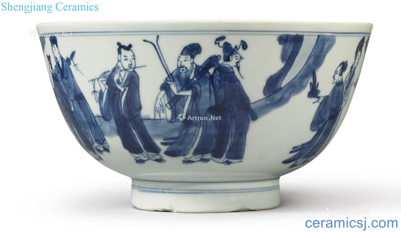 Qing dynasty in the 19th century Blue and white figure 盌 eight immortals birthday