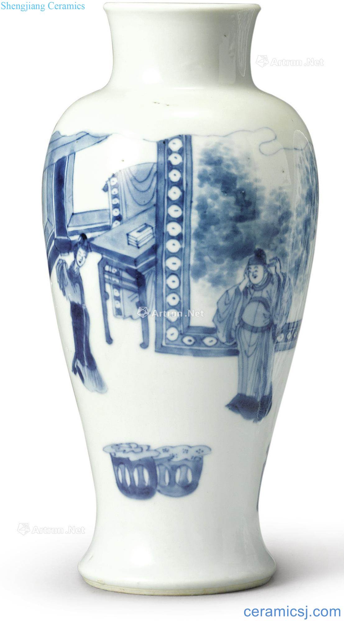 The qing emperor kangxi Blue and white figure guanyin statue of stories of west chamber