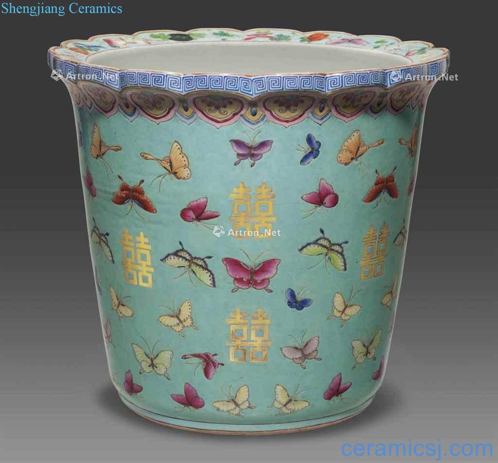 Qing managment/A hoard of butterfly tattoo big flowerpot green enamel