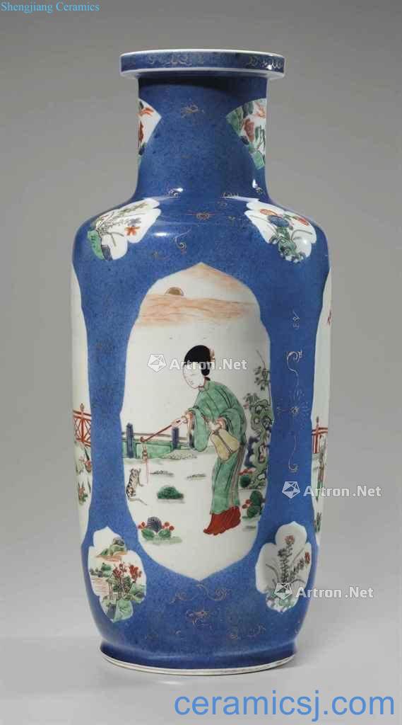 The qing emperor kangxi with blue glaze colorful medallion had wooden stick