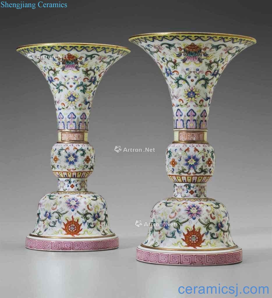Qing qianlong, white-floored pastel lotus at eight auspicious pattern vase with type (a)