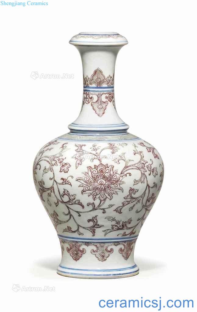 In the 18th century qing Blue and white lotus grain bottle youligong tangled branches