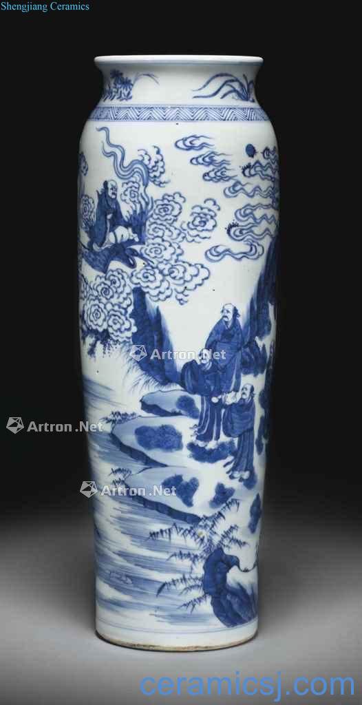 Ming/qing Blue and white figure large cylinder bottles' birthday