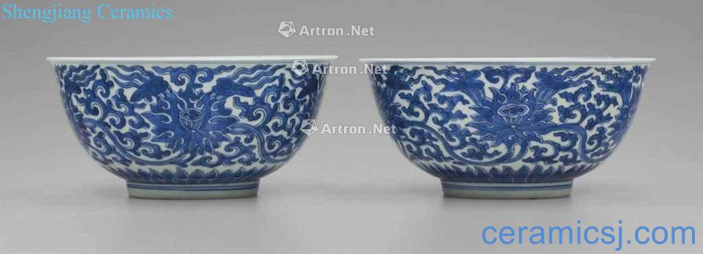 The qing emperor kangxi Blue and white tie up lotus flower grain 盌 (a)