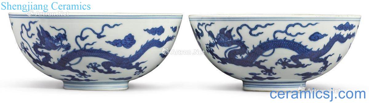 Qing qianlong Blue and white YunLongWen 盌 A pair of