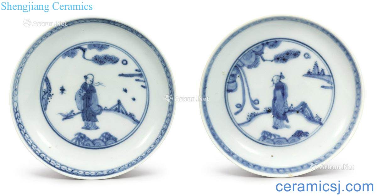 The late Ming dynasty to qing dynasty In the 17th century Two blue panasonic Gao Shitu plate