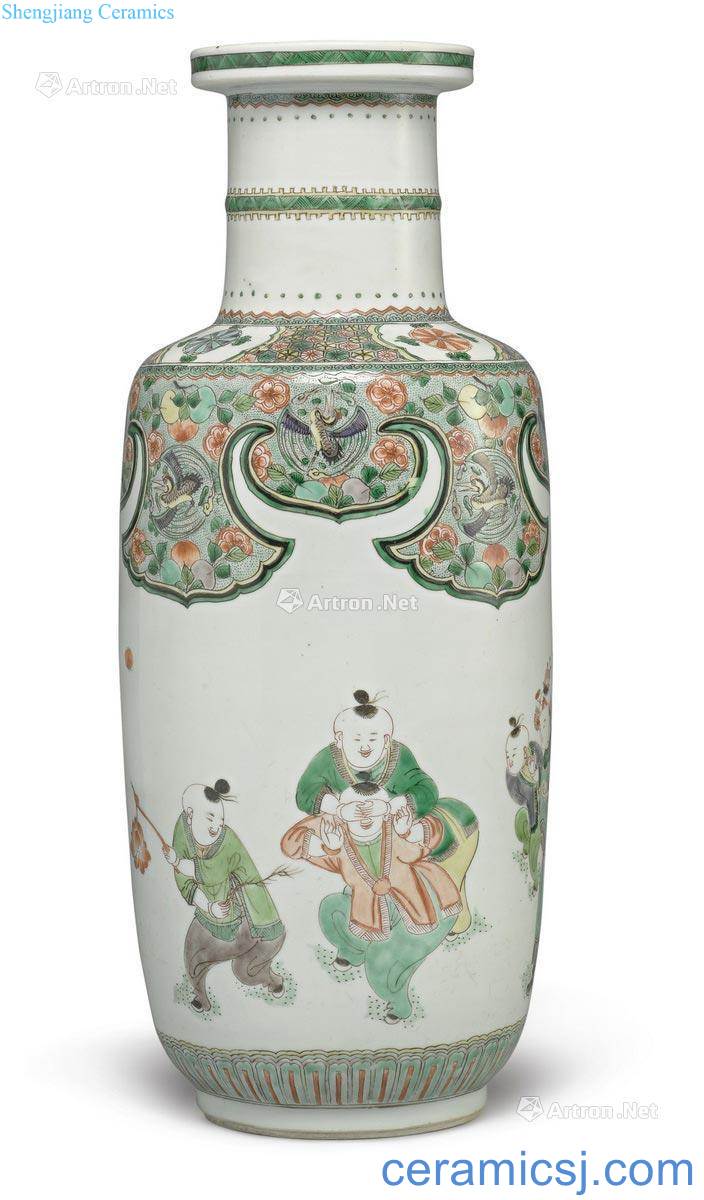 The qing emperor kangxi colorful figure who bottle baby play