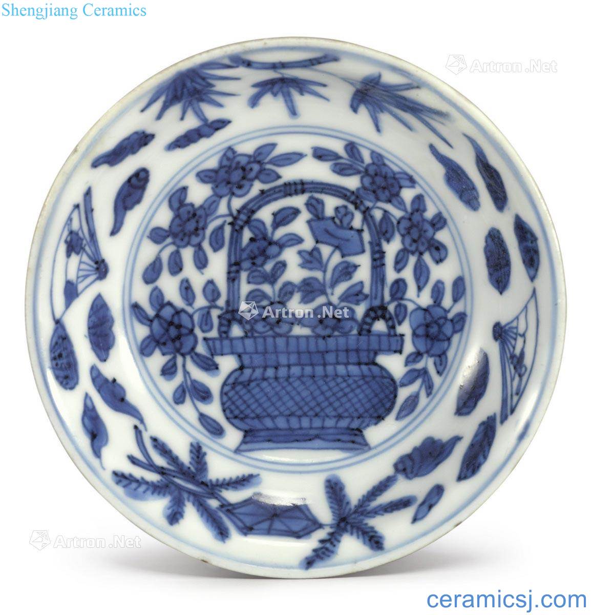 Ming wanli Blue and white flower basket grain small dish