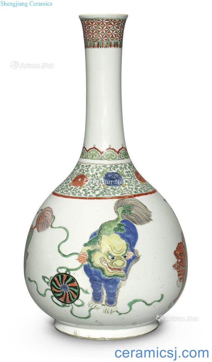 The qing emperor kangxi Colorful lion play ball grain large flask