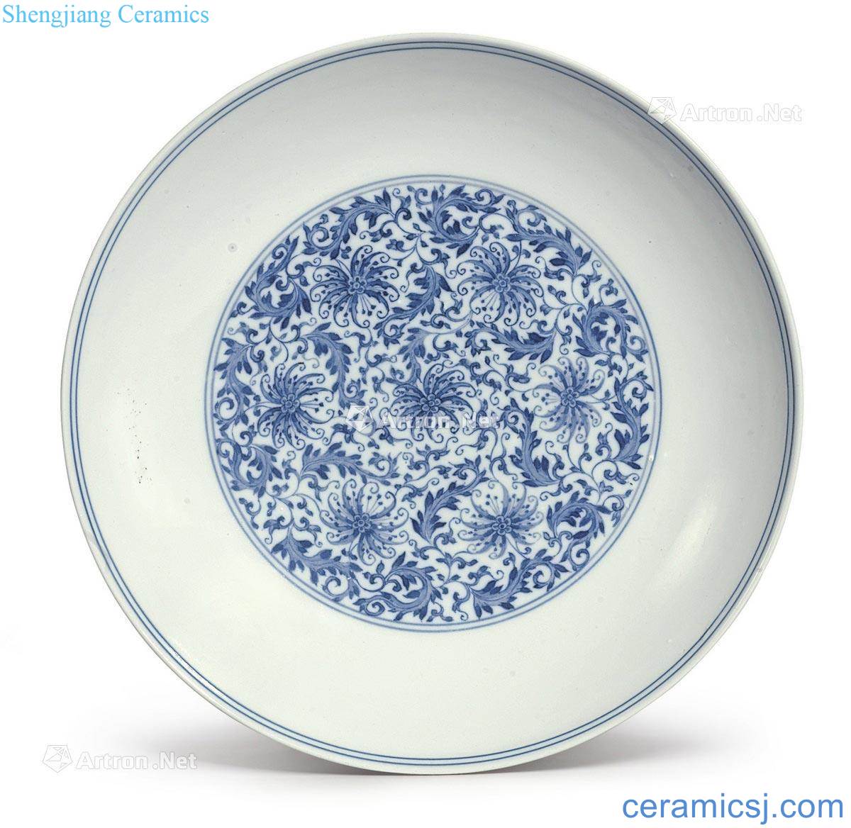 Qing yongzheng Blue and white peony tray