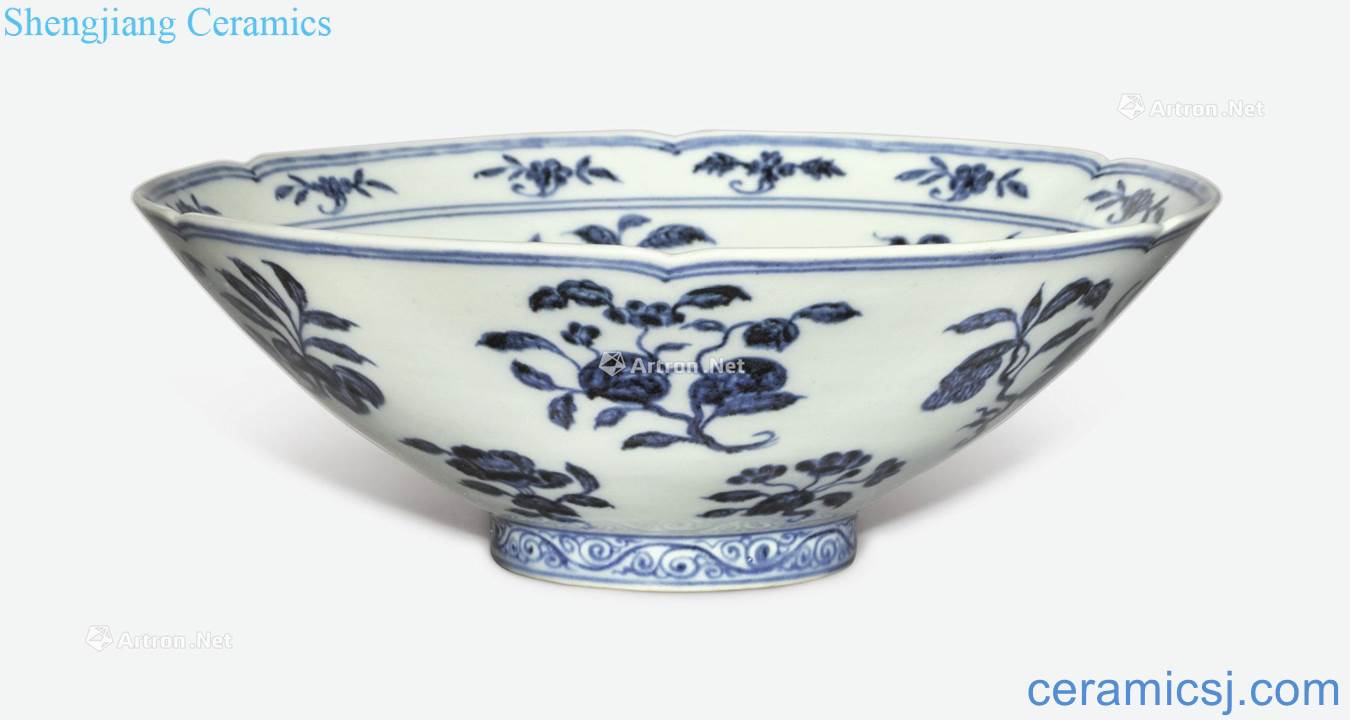 Ming xuande Blue and white flowers and grain flower mouth 盌 fold branches