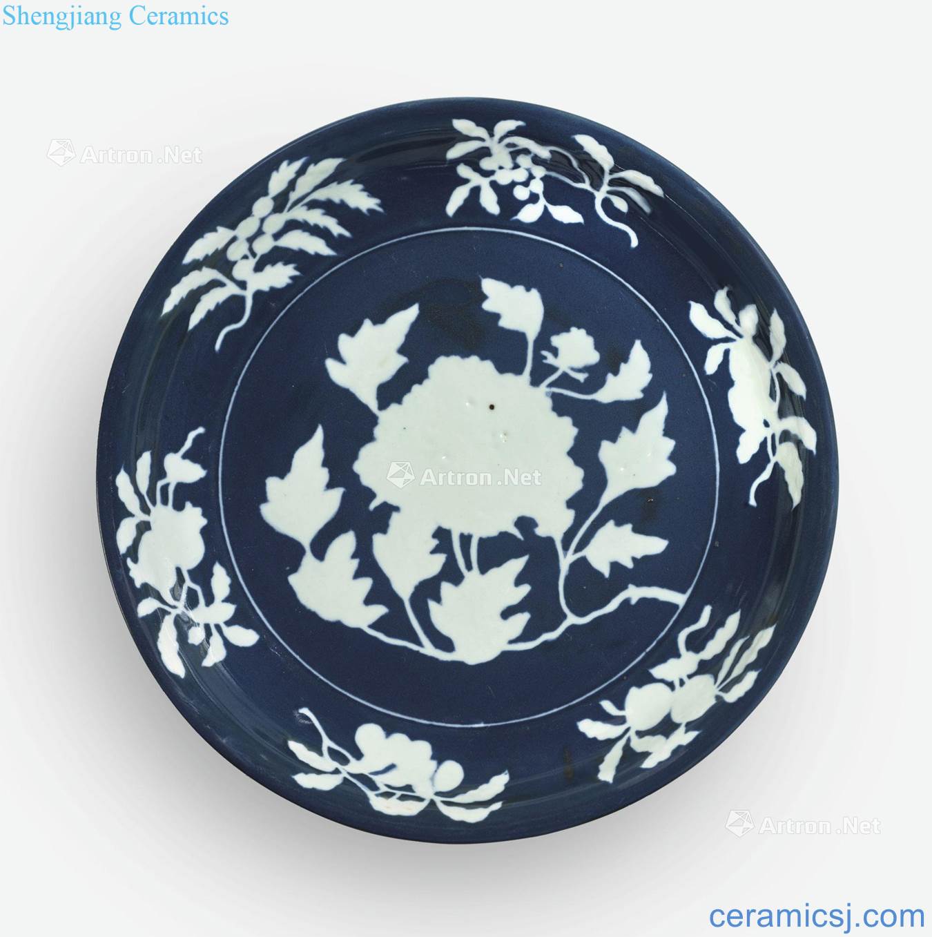 Ming xuande blue to white peony flowers and grain market