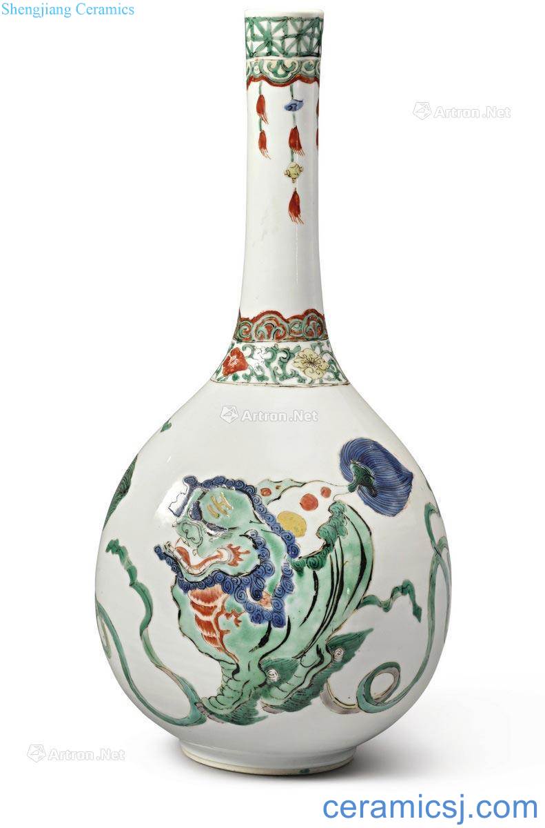 The qing emperor kangxi Colorful lion play ball grain the flask