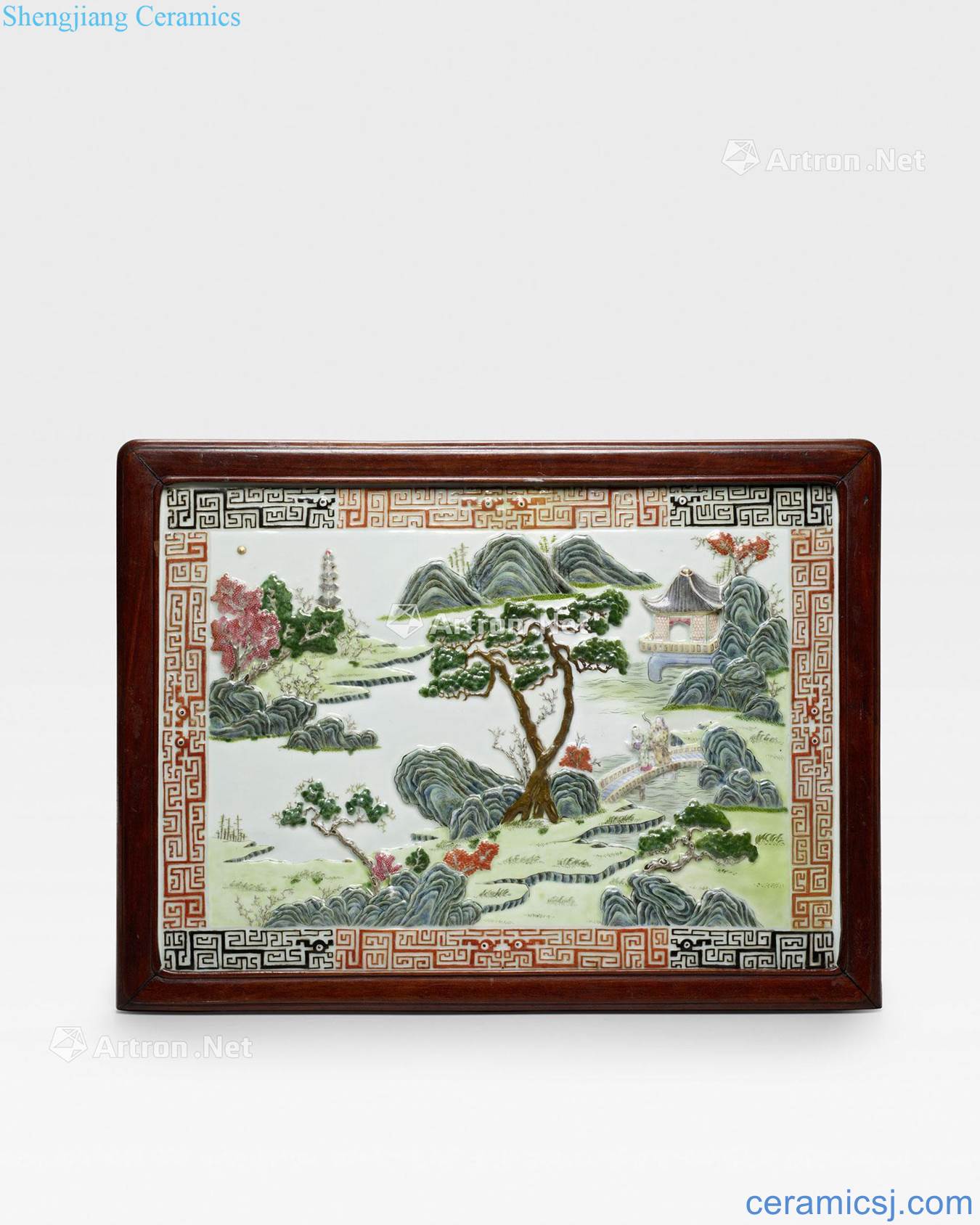 Five color emboss/of the republic of China in the late qing dynasty porcelain landscape character map screen