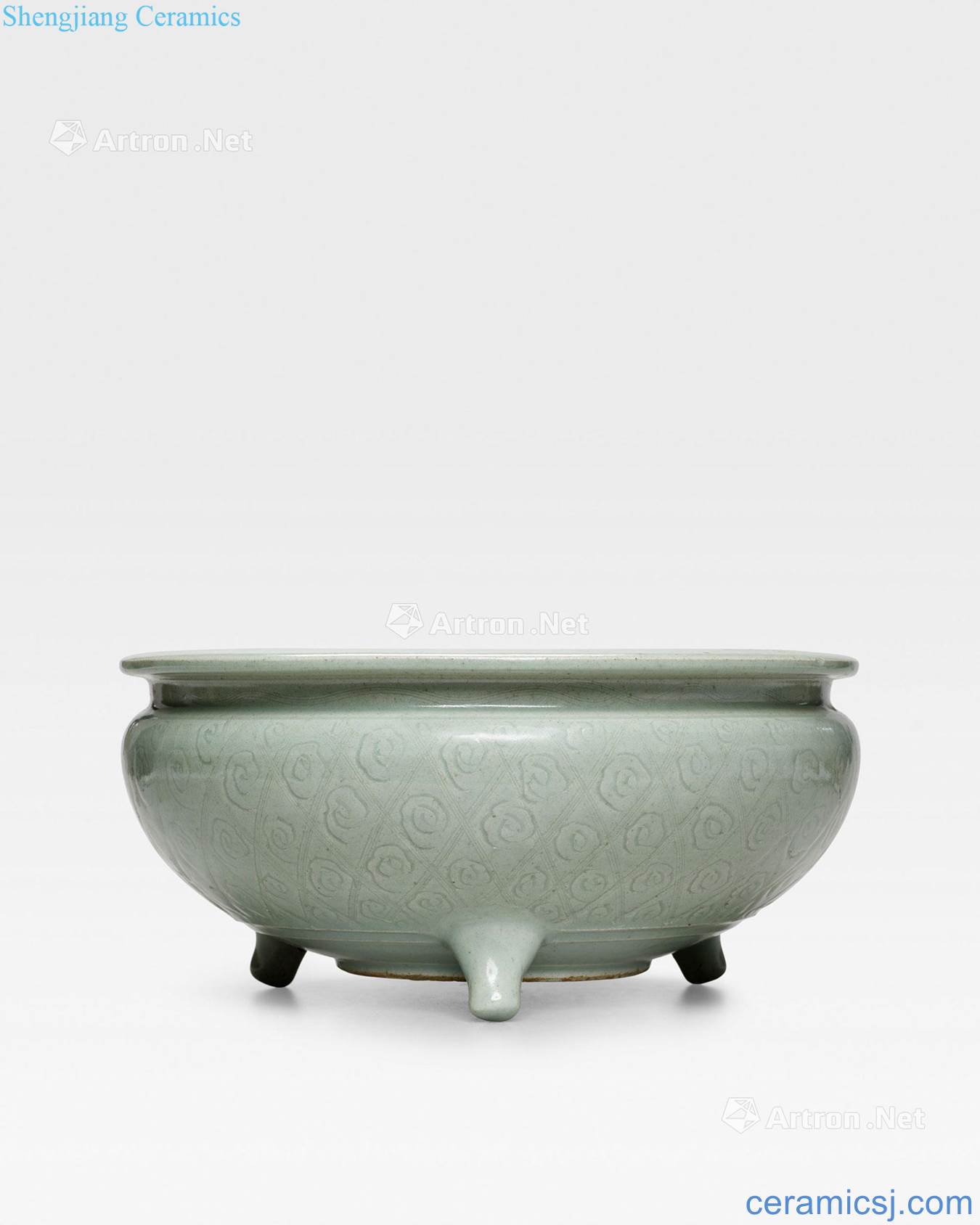 Ming Longquan celadon glaze in traditional furnace with three legs