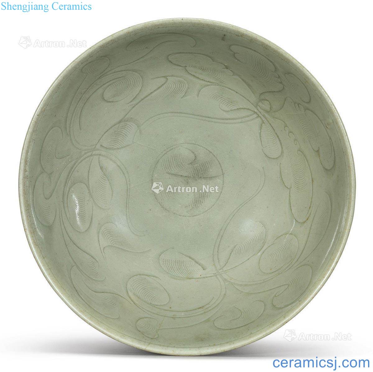 Song and yuan Peony grains 盌 longquan celadon green glaze