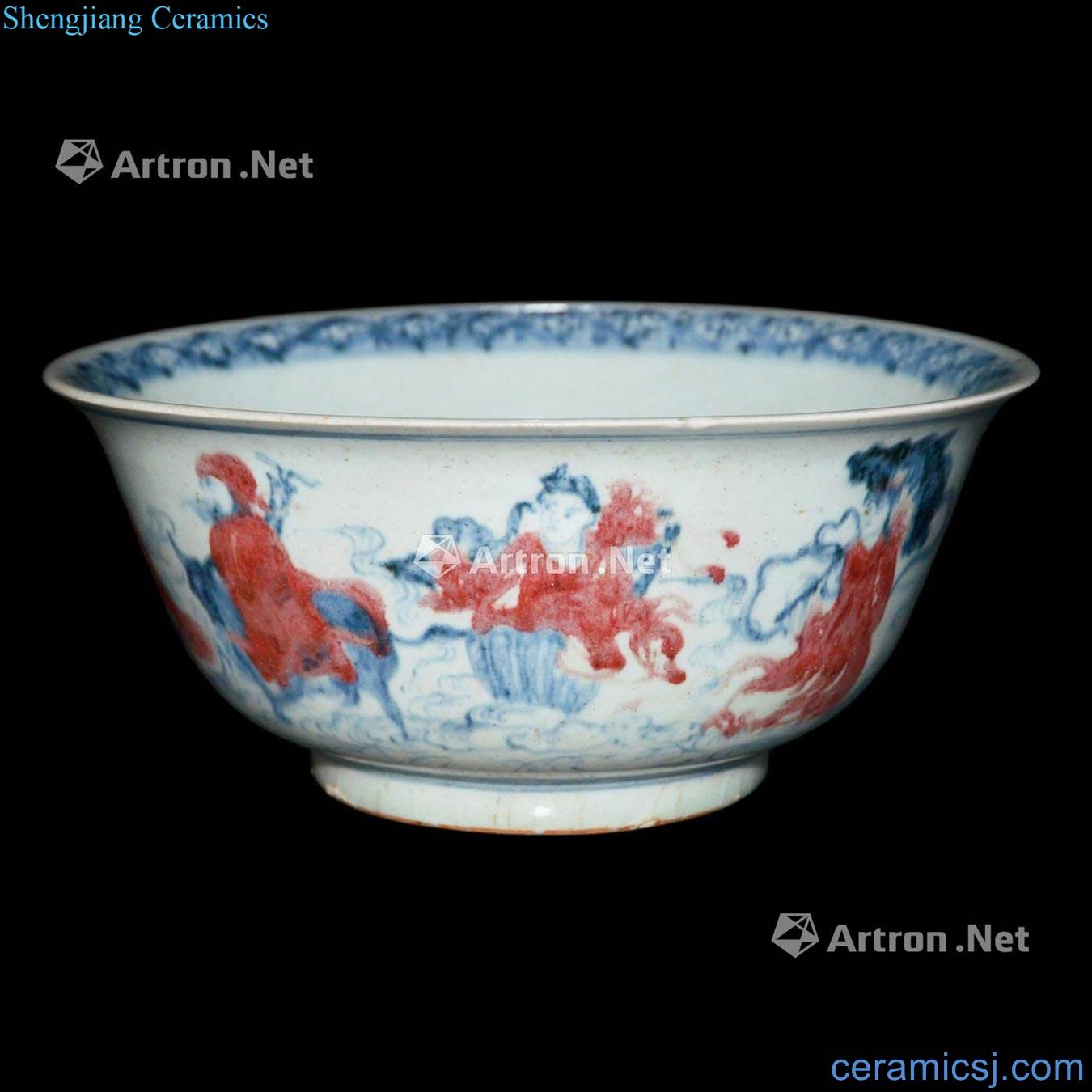 yuan Blue and white youligong hongyun the eight immortals sea green-splashed bowls