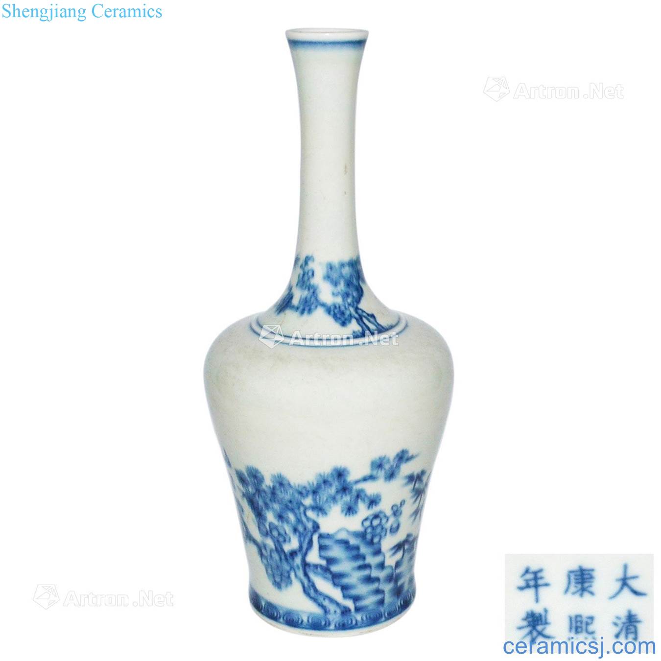 The qing emperor kangxi Blue and white bamboo bell honour