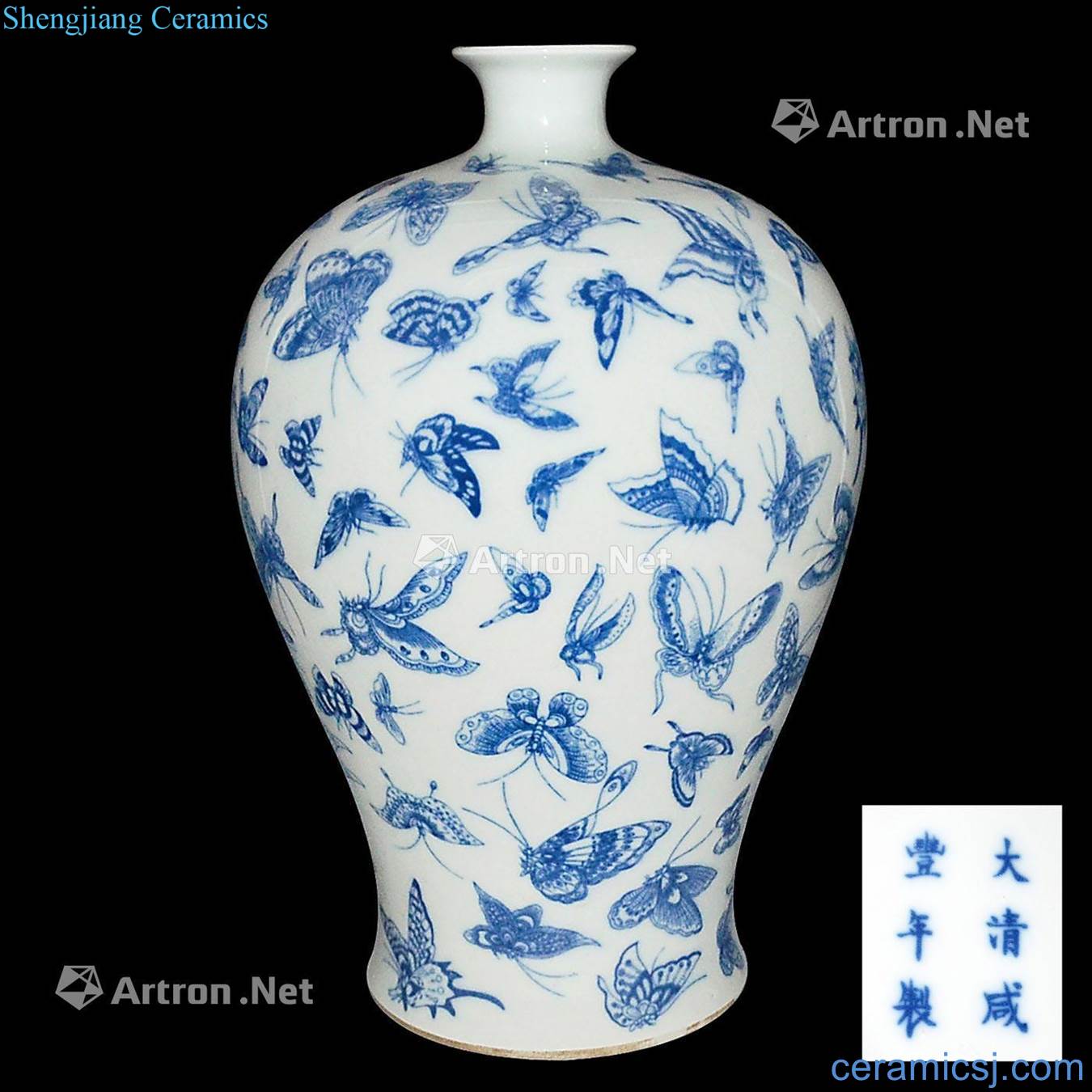 Qing xianfeng Butterfly mei bottles of blue and white